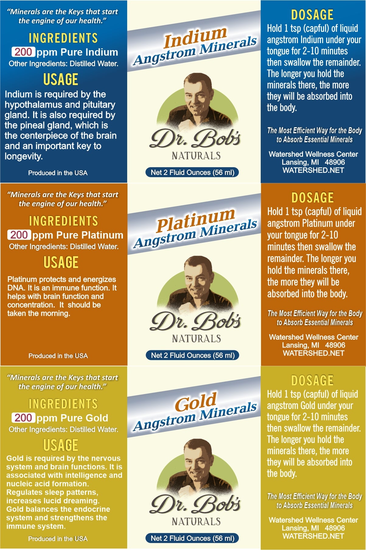 Brain Mineral Combo Pack - Platinum - Indium - Gold - 2 Ounce