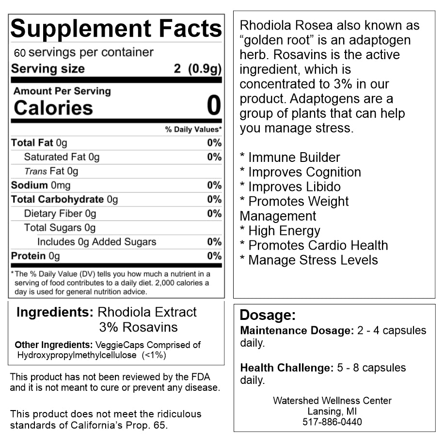 Rhodiola Rosea Veggie Capsules (60 Capsules)