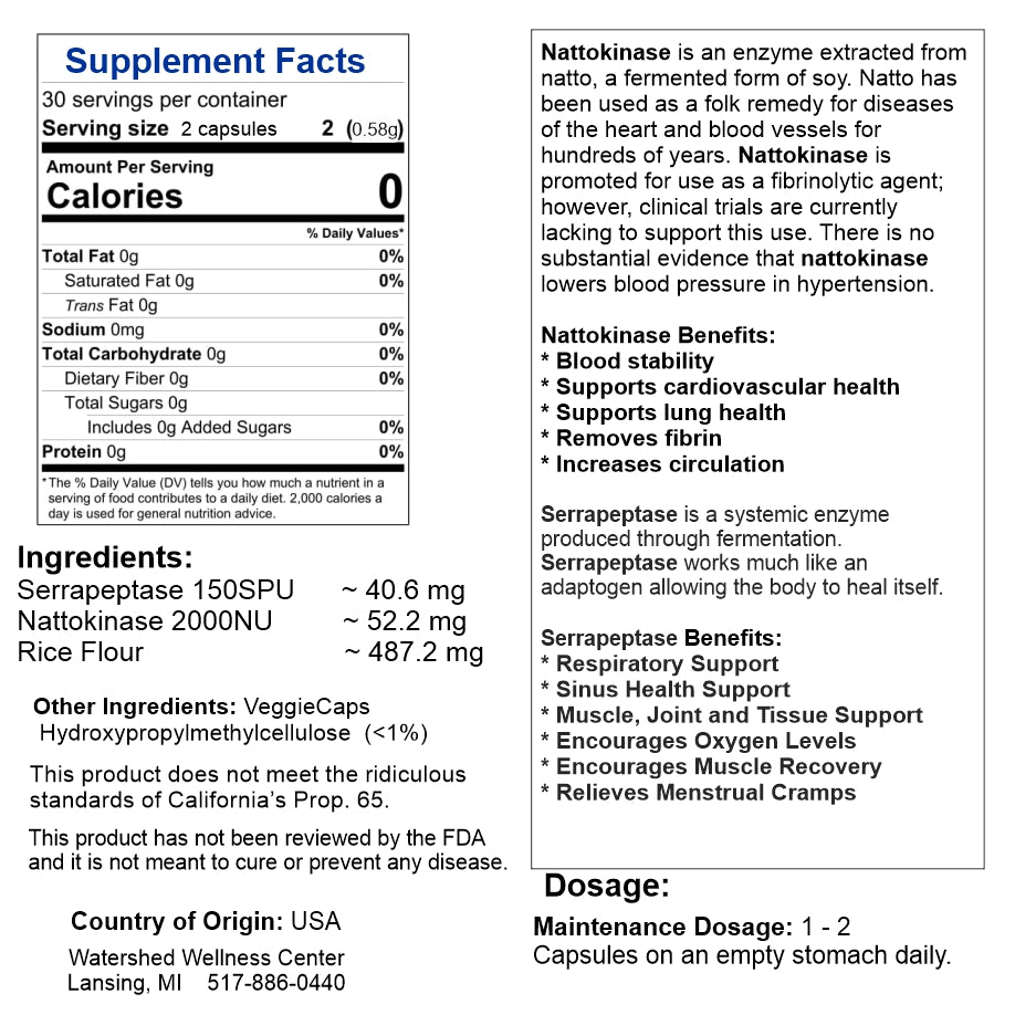 Nattokinase Serrapeptase Combination (60 Capsules)