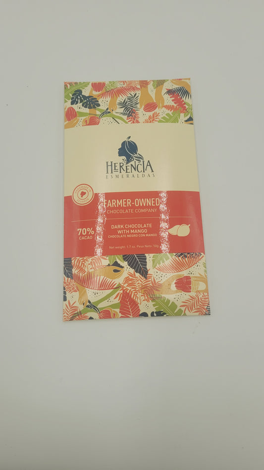 Herencia Chocolate Bar - 70% Pure Dark Chocolate With Mango