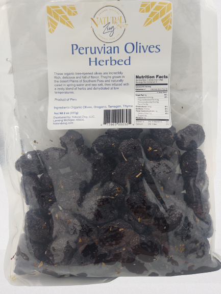 Peruvian Black Dried Olives (Herbed, Pitted) 8 Oz