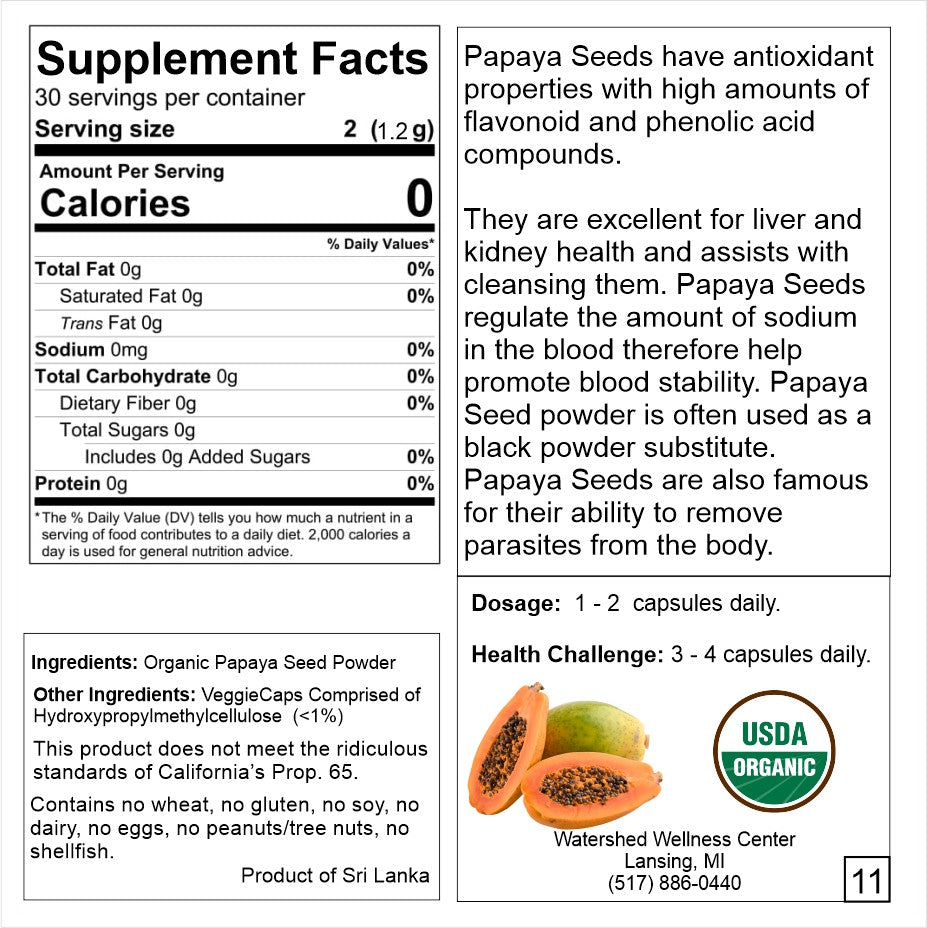 Detox -Papaya Seed Powder Capsules - 60 Capsules