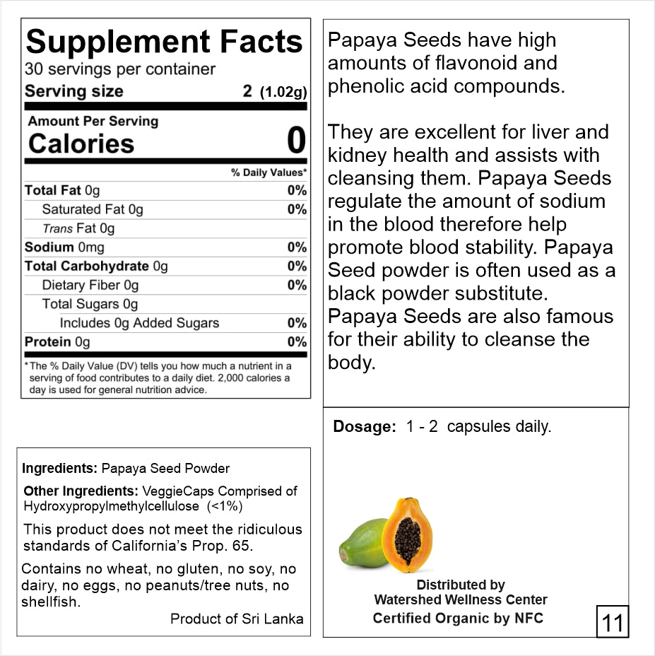 Detox -Papaya Seed Powder Capsules - 60 Capsules