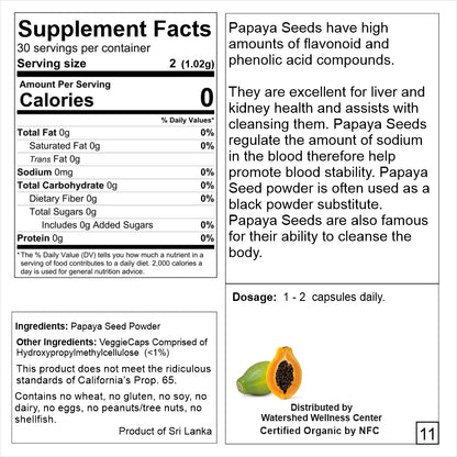 Detox -Papaya Seed Powder Capsules - 60 Capsules